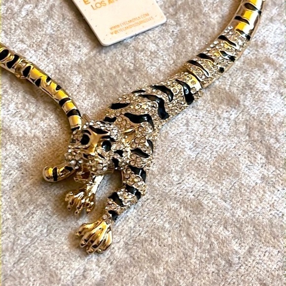 Brand New Eye Candy Gold Tone Crystal Leopard Collar Statement Necklace Jungle - Picture 5 of 15